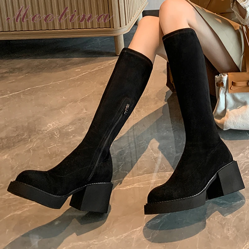 

Meotina Women Over-the-Knee Boots Round Toe Thick High Heels Platform Zipper Long Boots Ladies Fashion Shoes Autumn Winter Black