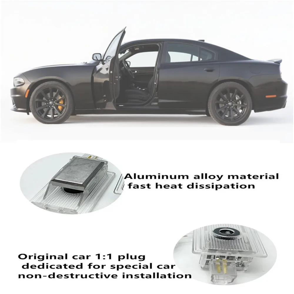باب السيارة الإسقاط LED لمبة ملحقات السيارات مناسبة ل شاحن دودج 2006-2019-2021-2022-2024 المنتقم ماغنوم ترحيب ضوء 2X