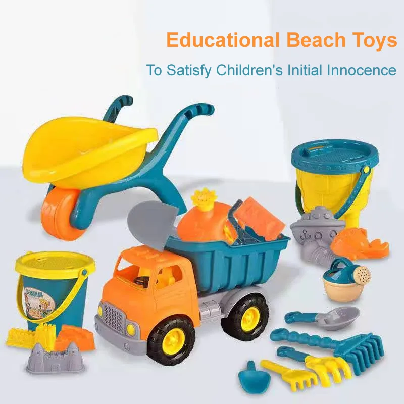 Children Beach Toys Baby Beach Game Toy Kit Sand Box Sand Table Sand Bucket Set Summer Toys for Beach Play Sand Water Play Cart