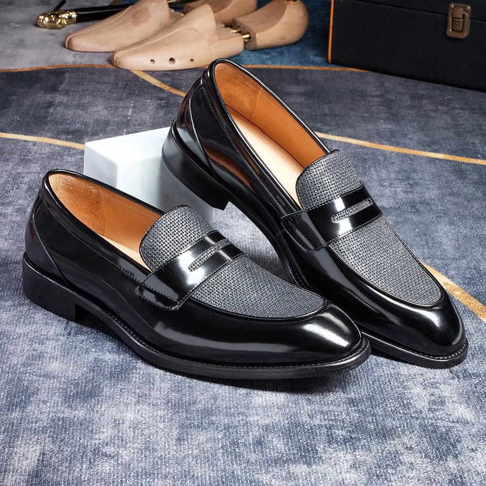 Italian Luxury Brand Loafers Men's Black and grey Color Leather Shoes Slip-on Fashion Soft-soled Casual Shoes Wedding Moccasin