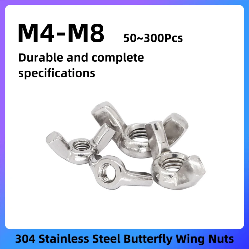 GooBetter 304 Stainless Steel Wing Nuts 50~500Pcs M4 M5 M6 M8 Butterfly Nut, Hand Twist Tighten Hardware Nuts Butterfly Assorted