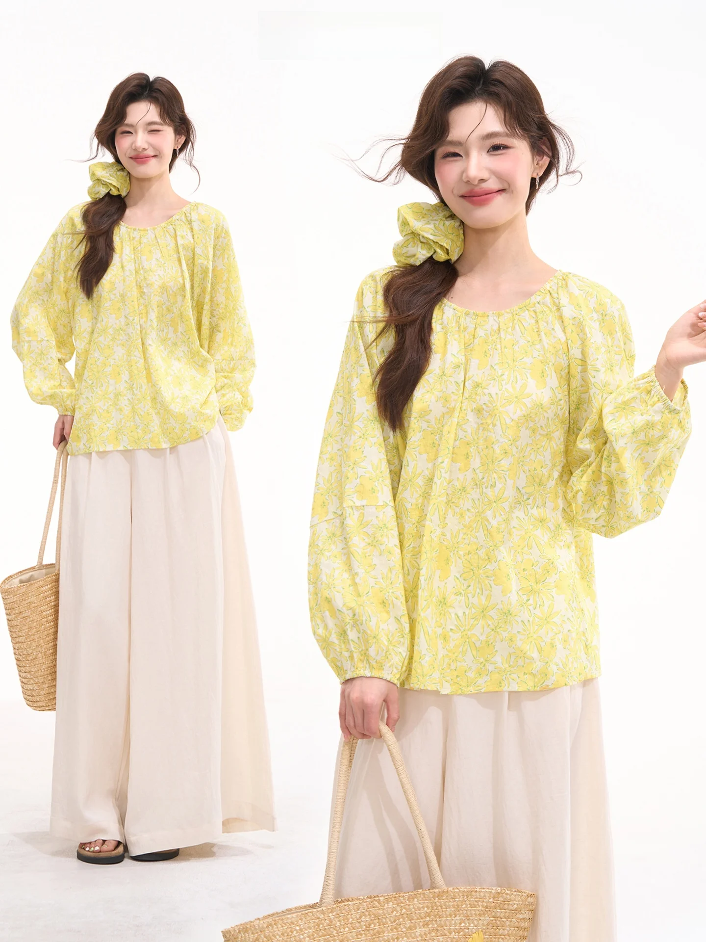 

Летняя женская рубашка Heme с цветочным принтом, свободного кроя, с длинным рукавом, в повседневном стиле, из смесового хлопка, с принтом «Цветочное поле»