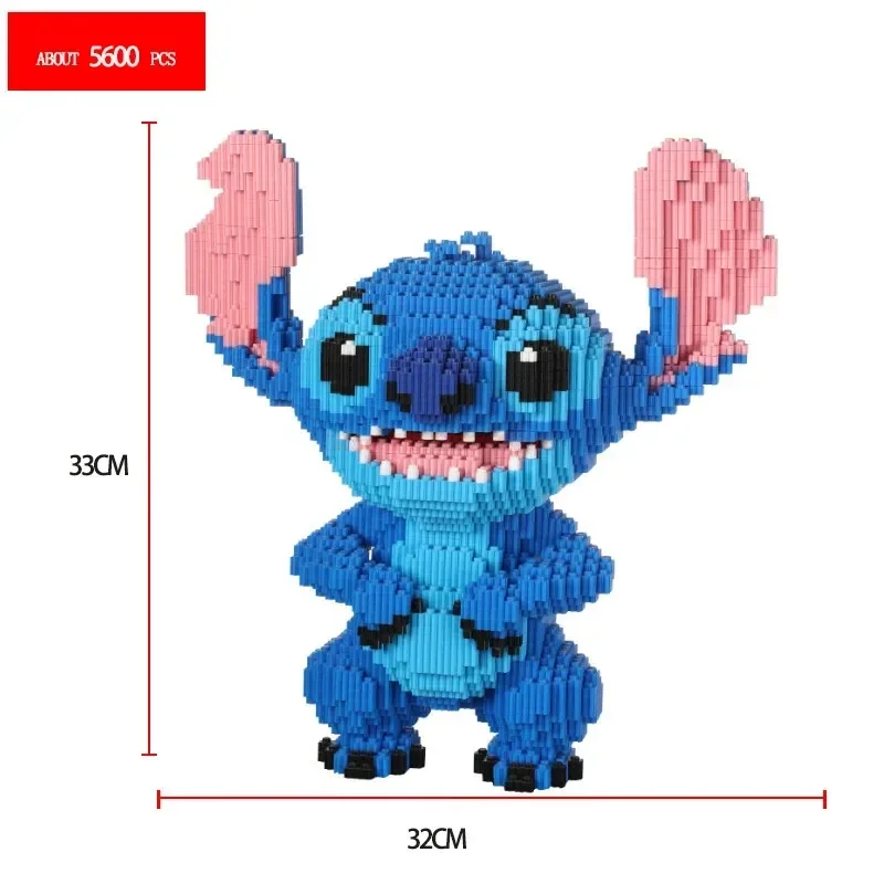 2024 New 33cm Disney Building Blocks Anime Stitch Large Size Cute Educational Assembly Toy Tabletop Decoration Kid Birthday Gift