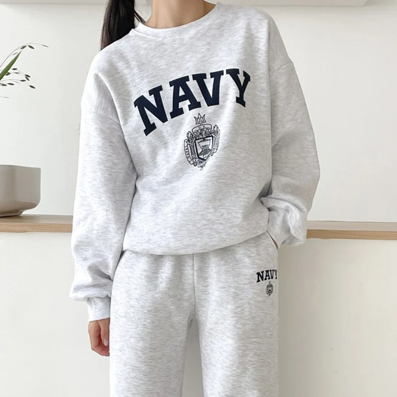 

Осенне-зимние женские костюмы с принтом, повседневная толстовка с круглым вырезом и спортивные штаны на шнурке, комплект из двух предметов, спортивные спортивные костюмы