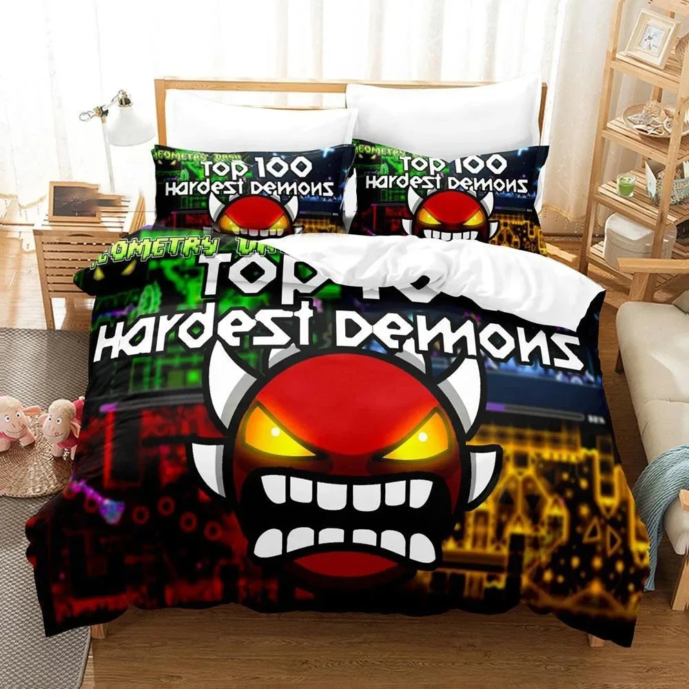 3D Game Geometry Dash Bedding Set Duvet Cover Comforter Bed Set Quilt Cover Pillowcase King Queen Twin Size Boys Girls Adults