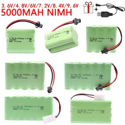 Batterie NI-laissée 3.6V/4.8V/6V/7.2V/9.6V, 5000mAh, pour jouets RC, voitures, réservoirs, robots, pistolets, bateaux, accessoires jouets, haute capacité, AA