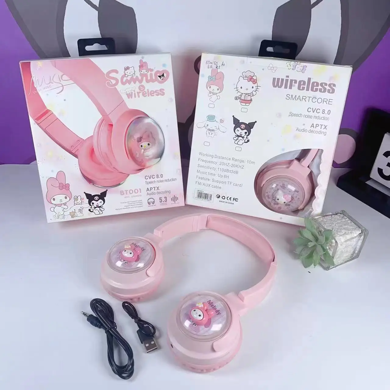 Sanrio Bluetooth Headphone Wireless Headsets Anime Cartoon Stereo Hello Kitty Headset Earphone With Mic Fashion Y2k Xmas Gifts