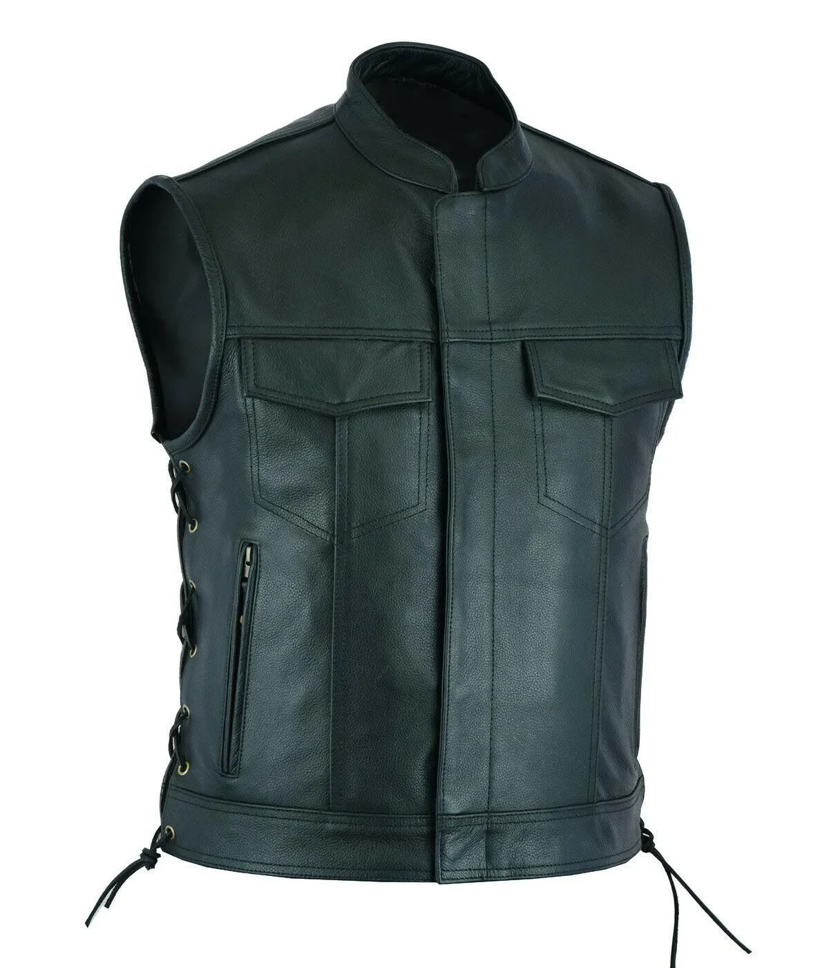 Men\'s Leather Vest V-neck Single Breasted Zippered Short Sleeveless Top for Men