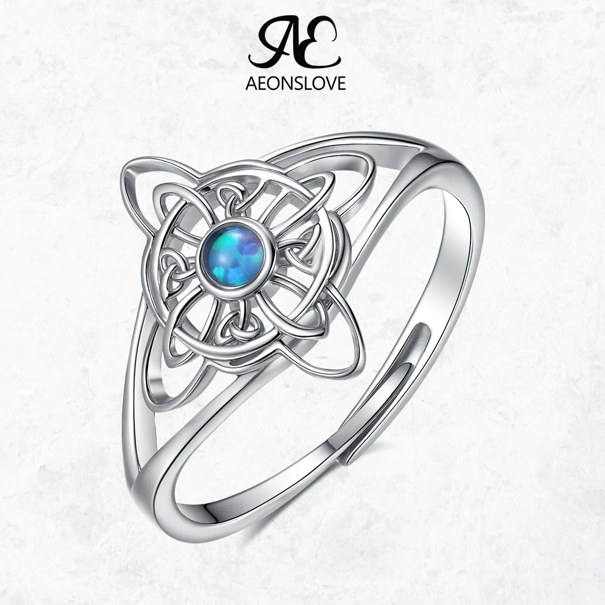 AEONSLOVE Original 925 Sterling Silver Witch Knot Ring Blue Opal Adjustable Rings Wicca Pagan Jewelry Party Gifts for Women Girl