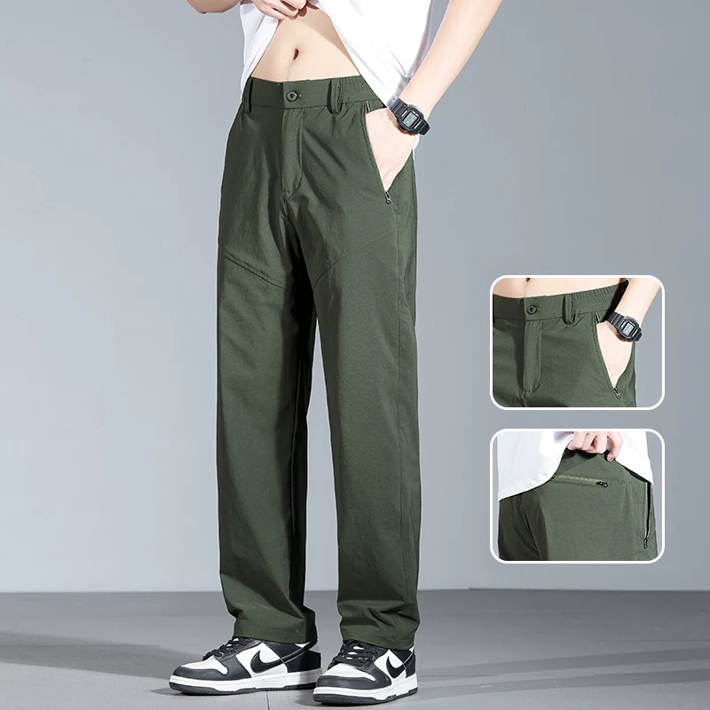 

Men's Loose Straight Casual Pants Spring Summer Thin Fashion Solid Color Trousers Ice Silk Quickly Dry Breathable Male Pants