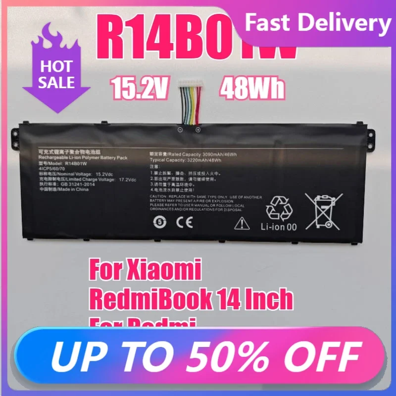 15.2V 48Wh 3220mAh Laptop Battery for Xiaomi RedmiBook 14 Inch  for Redmi XMA1901-AA/AG/BA Notebook Battery R14B01W