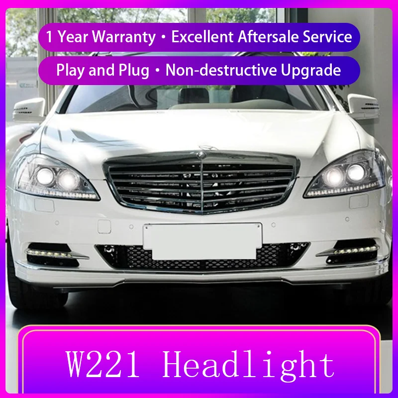 2PCS Car Lamps For Benz W221 S300 S350 S400 2006-2008 Front Light Head Lamp Upgrade Dynamic LED Headlight Lens Auto Accessories