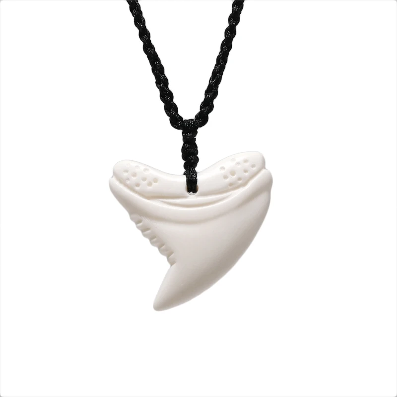 GX047 New Zealand Maori Primitive Tribes Jewelry Handmade-Carved Shark Teeth Pendant Necklace Yak Bone Choker for Surfing