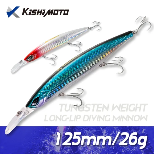 Kishimoto buceo Minnow 12,5 cm 26g señuelo de pesca que se hunde peso de tungsteno Wobbler Jerkbait Shore Señuelos de pesca de pececillo de fundición larga