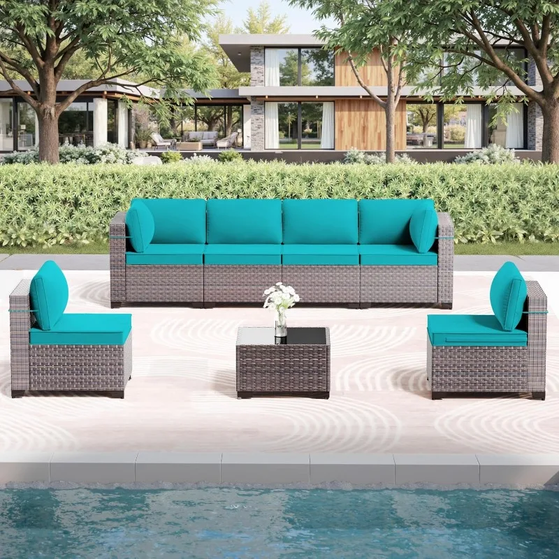 

Набор мебели для патио на открытом воздухе с журнальным столиком, набор для уличного патио из плетеного ротанга из полиэтилена с толстой подушкой, на открытом воздухе