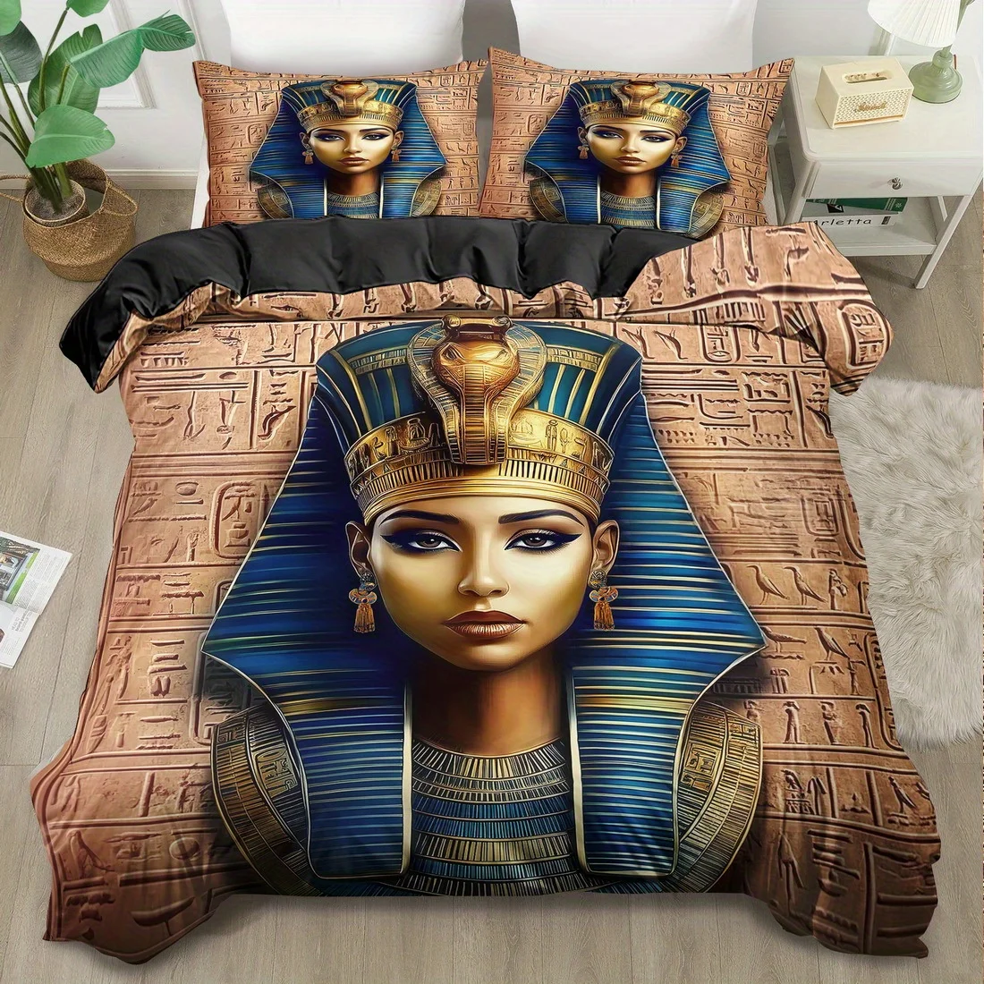 Ancient Egyptian Style Printed Down Comforter Cover Set, King Queen Style bedding Machine Washable Quilt Decoration, Bedroom