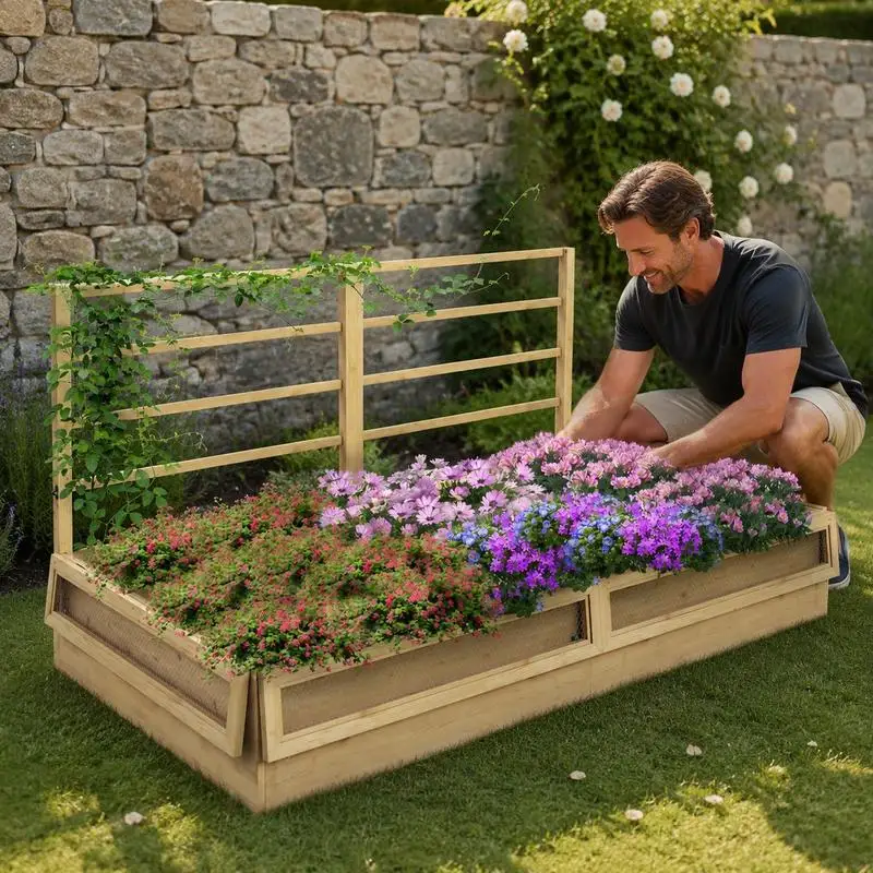 Jardinière surélevée/parterre de fleurs/parterre d'herbes, résistante aux intempéries, 1 treillis, 183 x 98,5 x 95 cm, naturelle. Dimensions compactes, idéale pour les coins de petits balcons, les jardins sur toits et les espaces extérieurs d'appartements.