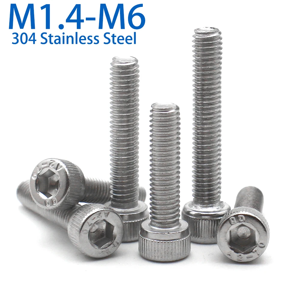 10/20/50/100pcs M1.4~M6 DIN912 A2-70 304 Stainless Steel Hexagon Hex Socket Cap Allen Head Bolt Screw L=2-50mm