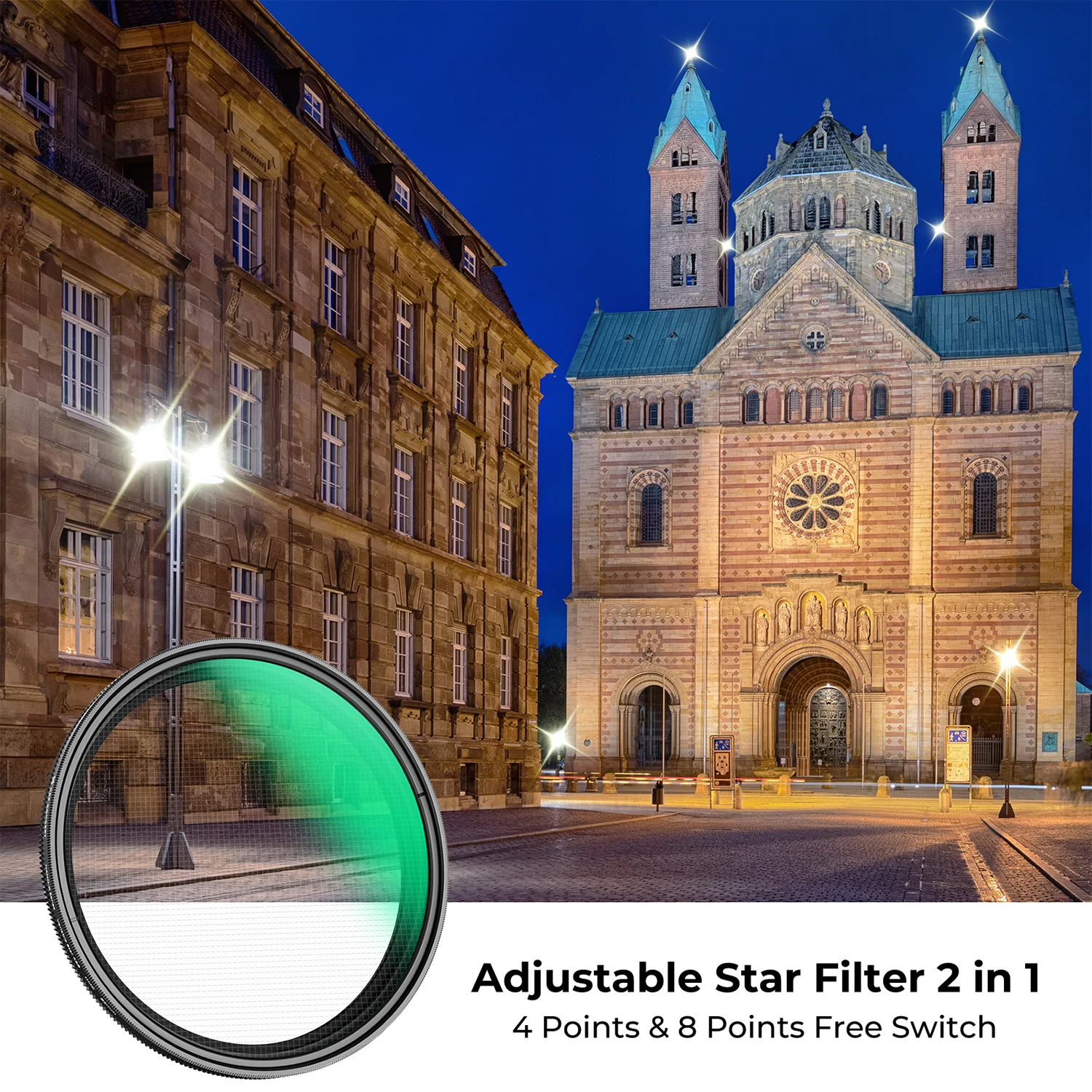 K&F Concept Variable 4-8 Star Filter 49-82mm Night Shooting Adjustable Camera Lens Super Slim With 3Pack Cleaning Cloth