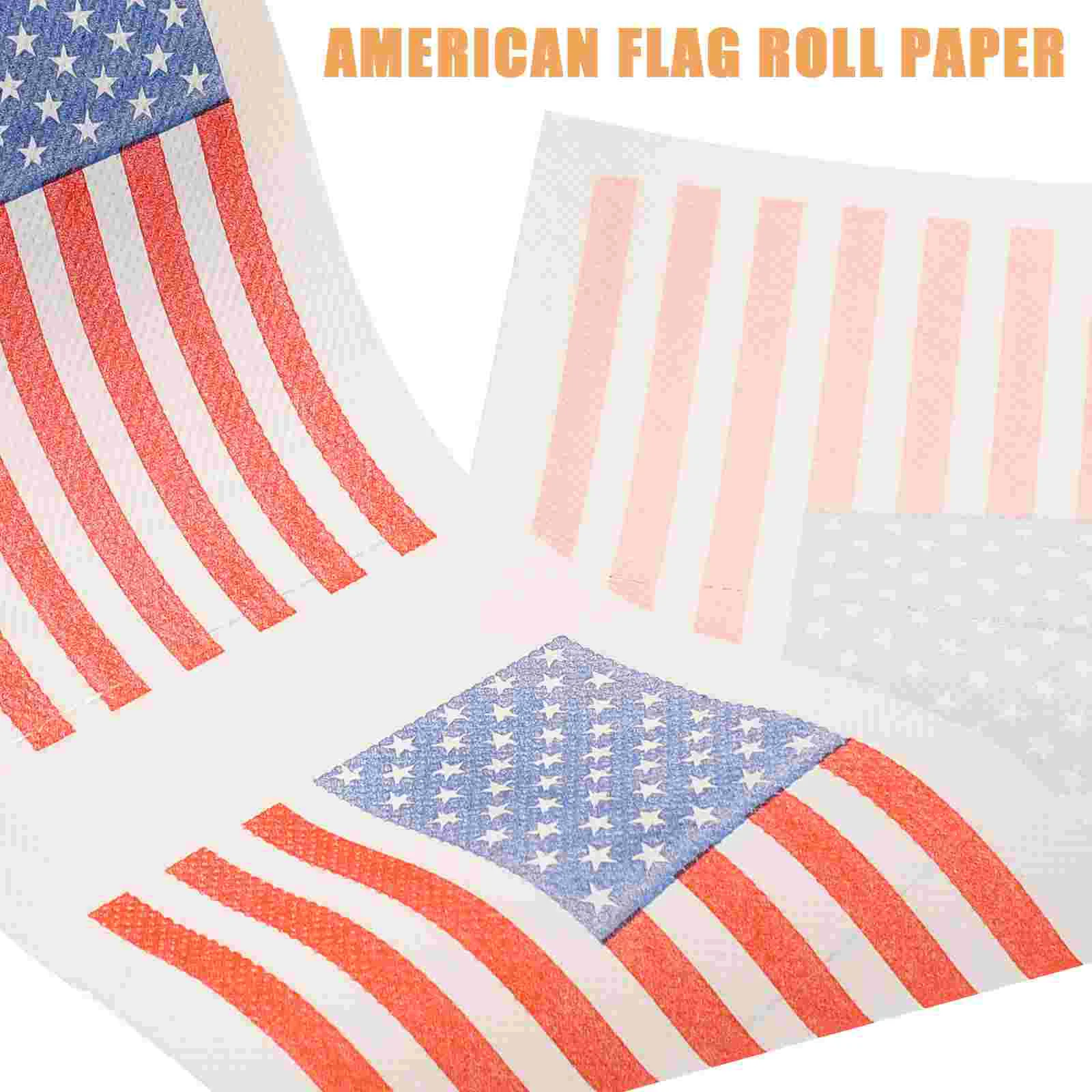 2 Rolls American Flag Paper Safe and Practical Toilet Napkins Household Smooth Lines Tissue for Printed Wood Pulp