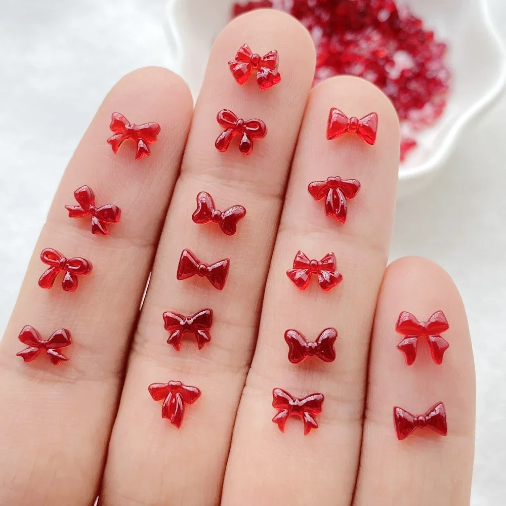 200 шт., милый красный мини-прозрачный бант из смолы, орнамент с плоской спинкой, изготовление ювелирных изделий, аксессуары для маникюра, прически