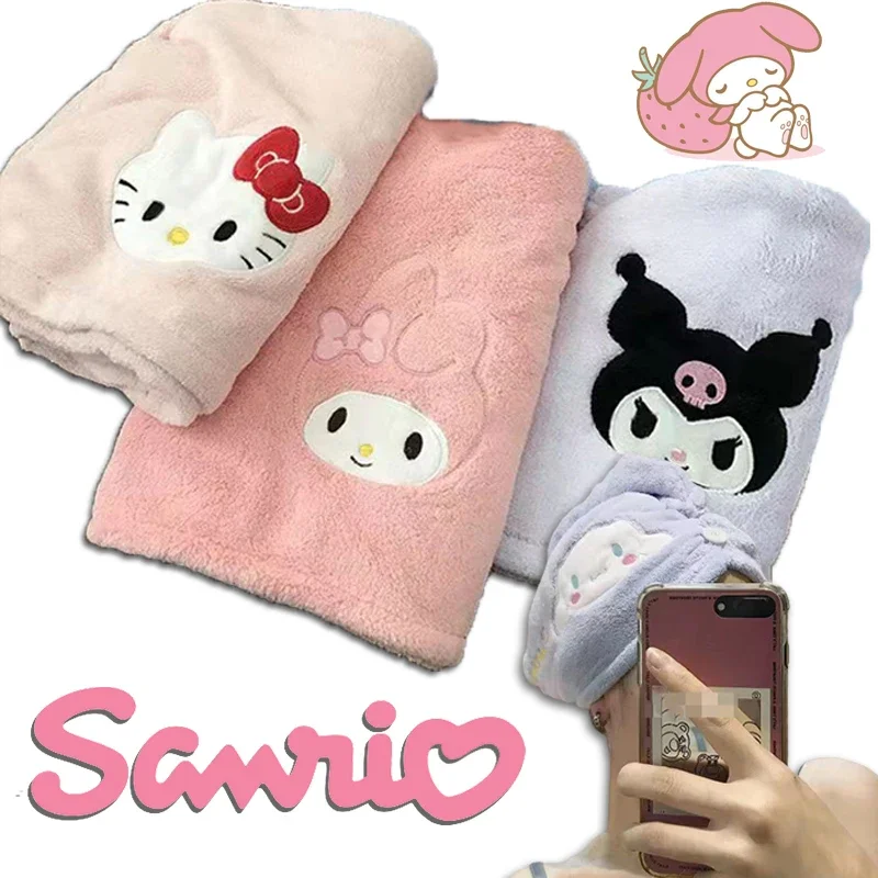 Sanrio Hello Kitty Hair Towel Hair Drying Wrap for Women Kuromi Melody Cartoon Kawaii Wrapped Bath Cap Absorbent Quick Dry Hat