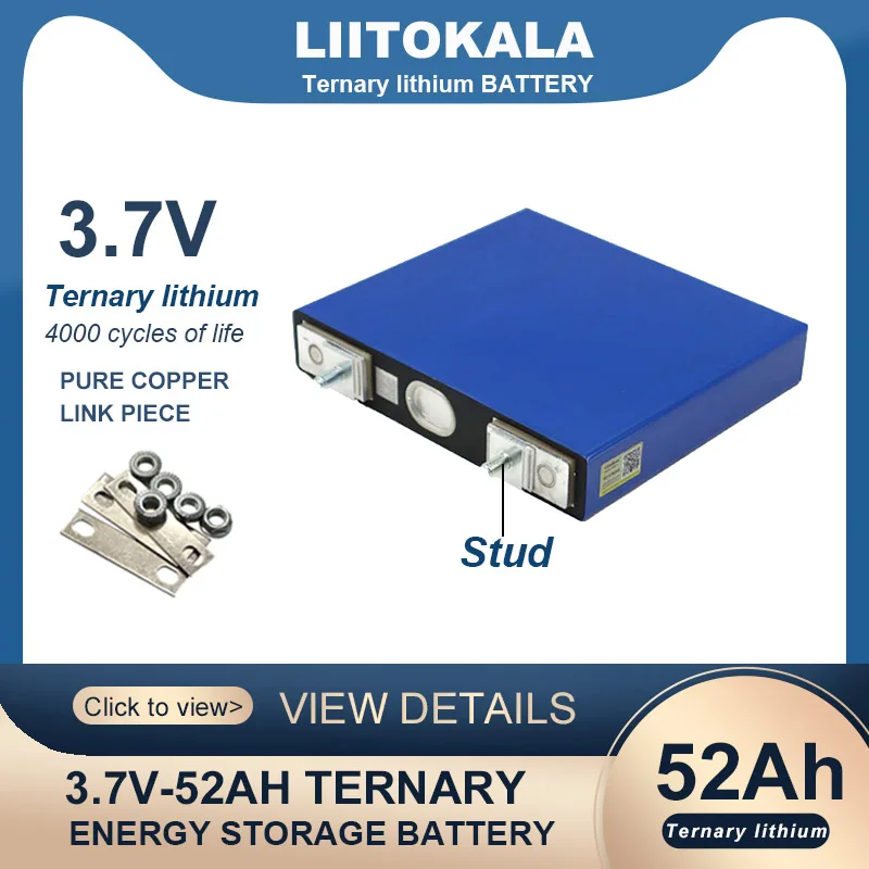 LiitoKala 3.7V 52Ah battery Ternary lithium 50000mAh for 3s 12V 24V 10s 36V 13s 48V Electric bicycle batteries modification Stud