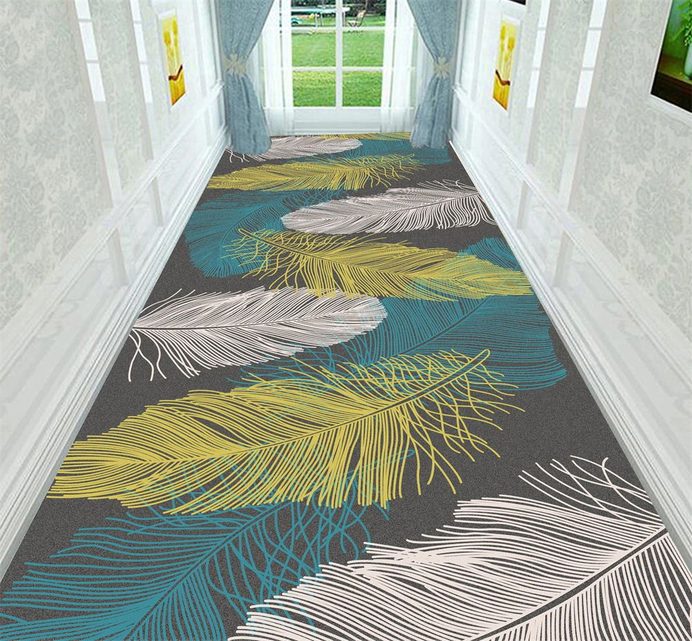 Nordic Style Feather Corridor Carpets Hallway Rug Geometric Living Room Area Rug Bedroom Floor Mat Kitchen Carpet Home Doormat