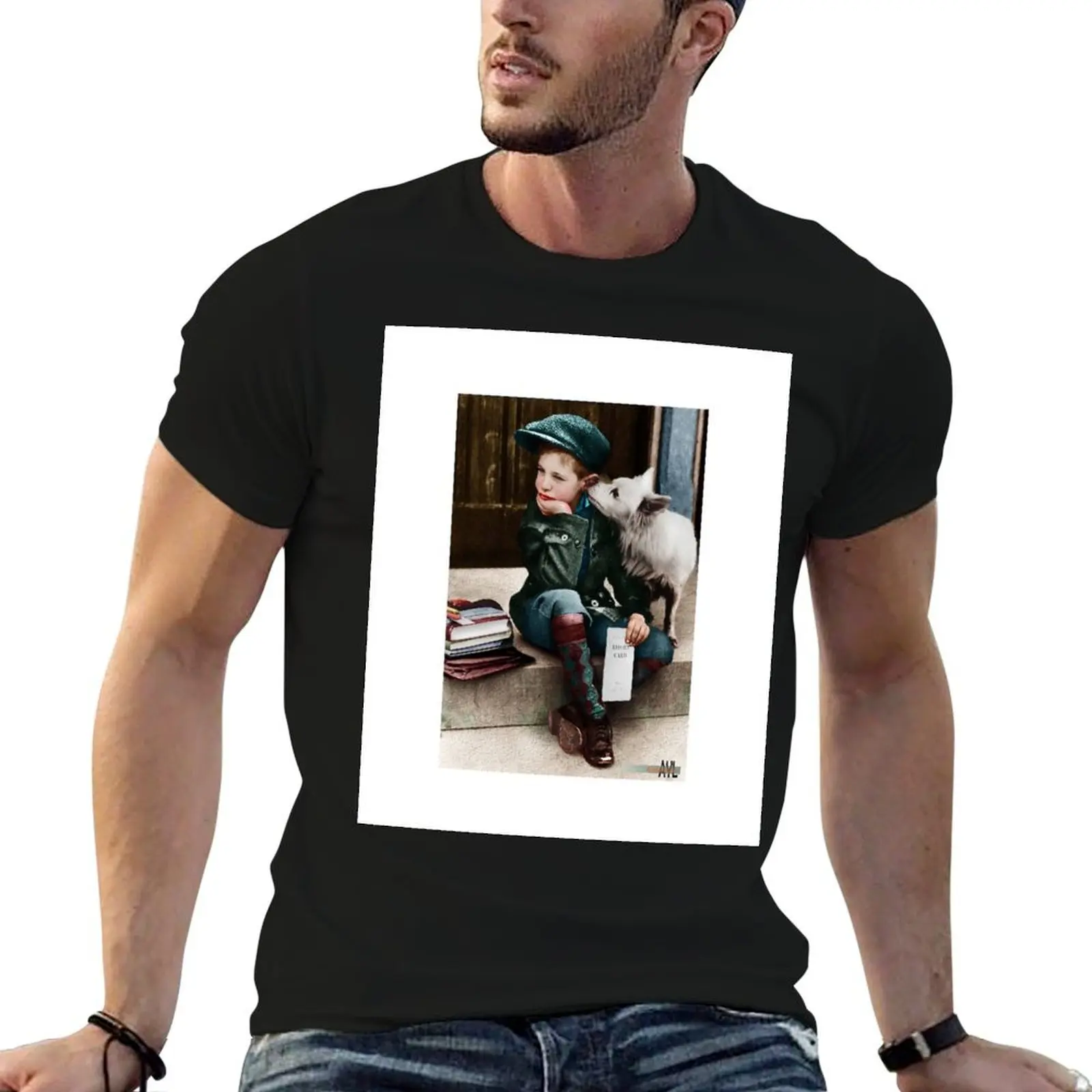 A Report Card Colorized Side Street Scene T-Shirt Festive Simple T-Shirt