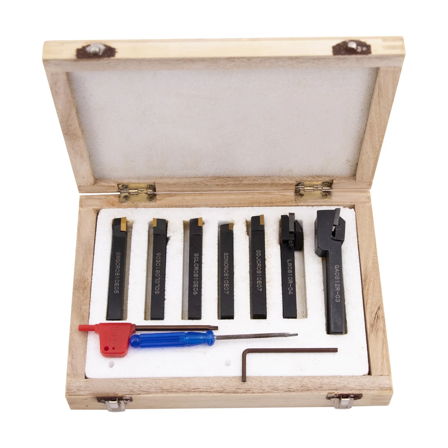 7pcs PT08mm Shank Lathe Turning Tool Holders Set with 7pcs Carbide Inserts and Wrench Turning Tool Set