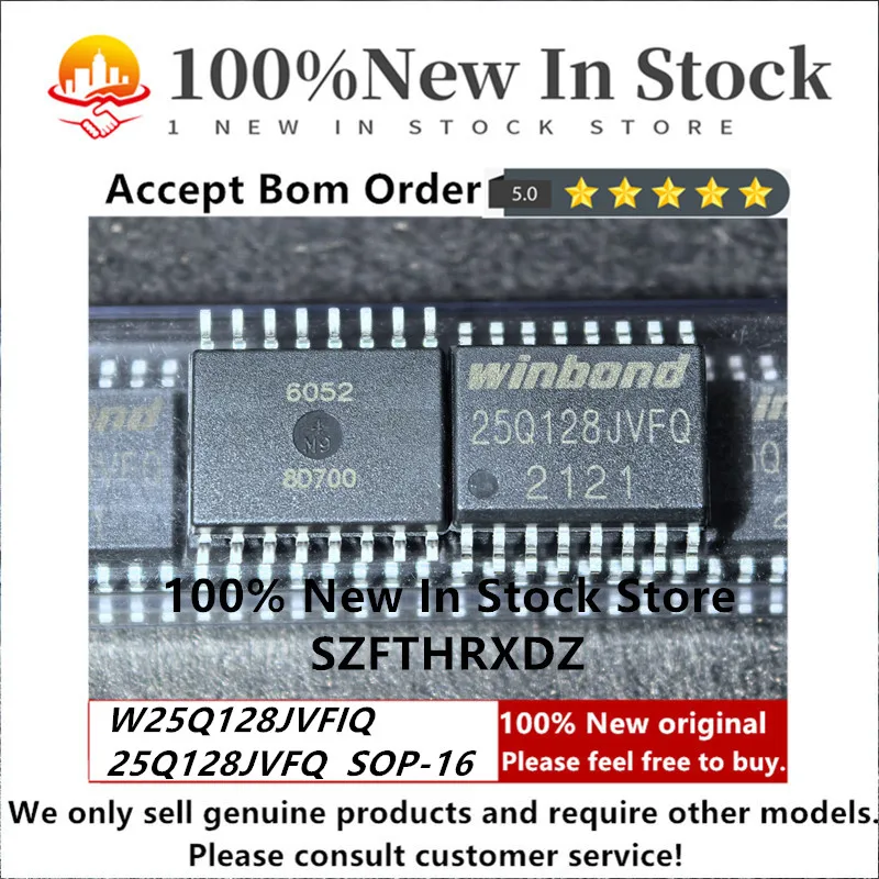SZFTHRXDZ 100% NEW ORIGINAL W25Q128JVFIQ SOP-16 25Q128JVFQ SOIC-16-300mil NOR FLASH 128Mbit 2.7V~3.6V