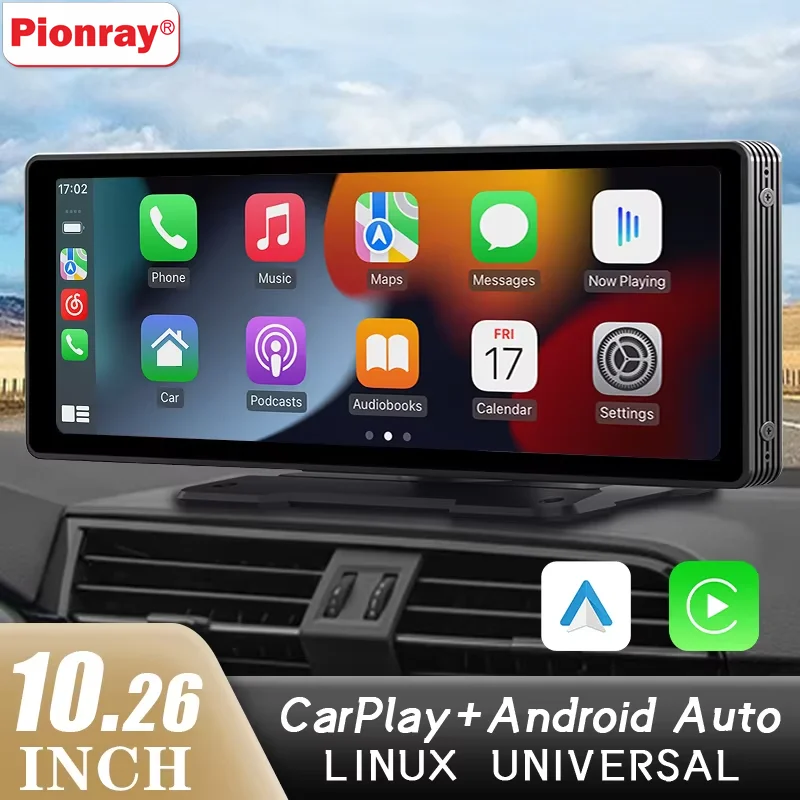 

Pionray 10.26” Universal CarPlay Android Auto Car Radio Multimedia Video Player IPS Touch Screen With AUX USB Rearview Camera