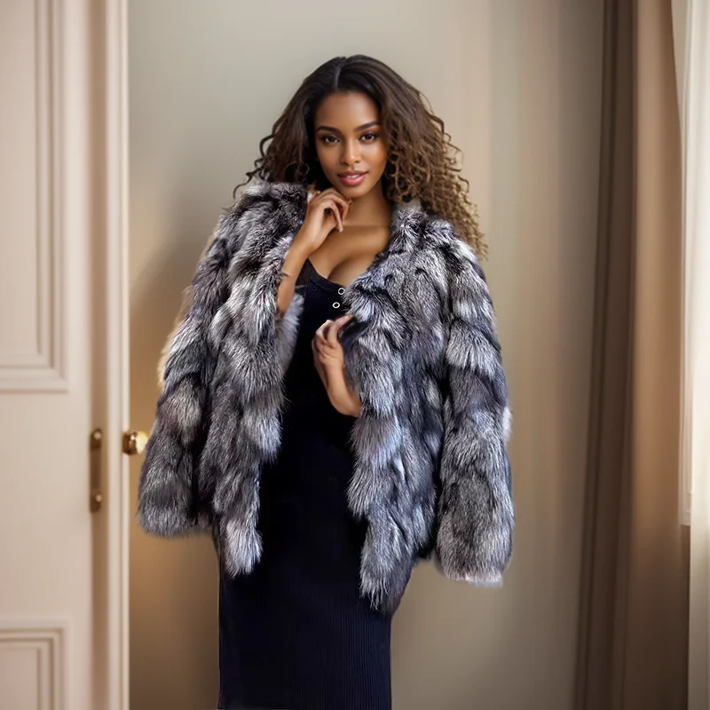 Autumn and winter new temperament silver fox fox fur coat for women light luxury genuine fur coat versatile for women