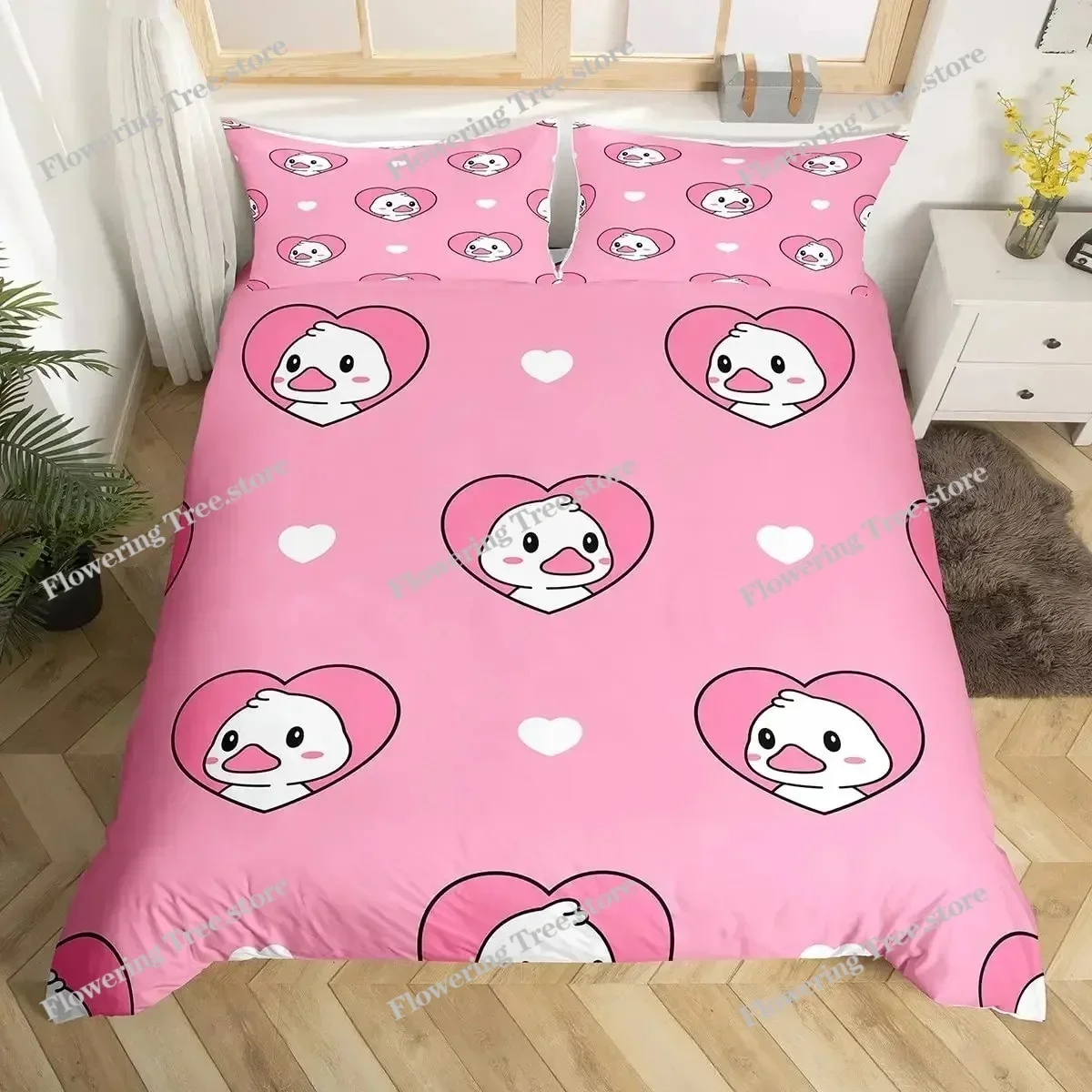 

Cute Duck King Queen Duvet Cover Cartoon White Goose Bedding Set Funny Farmhouse Animal Comforter Cover Polyester Quilt Cover029