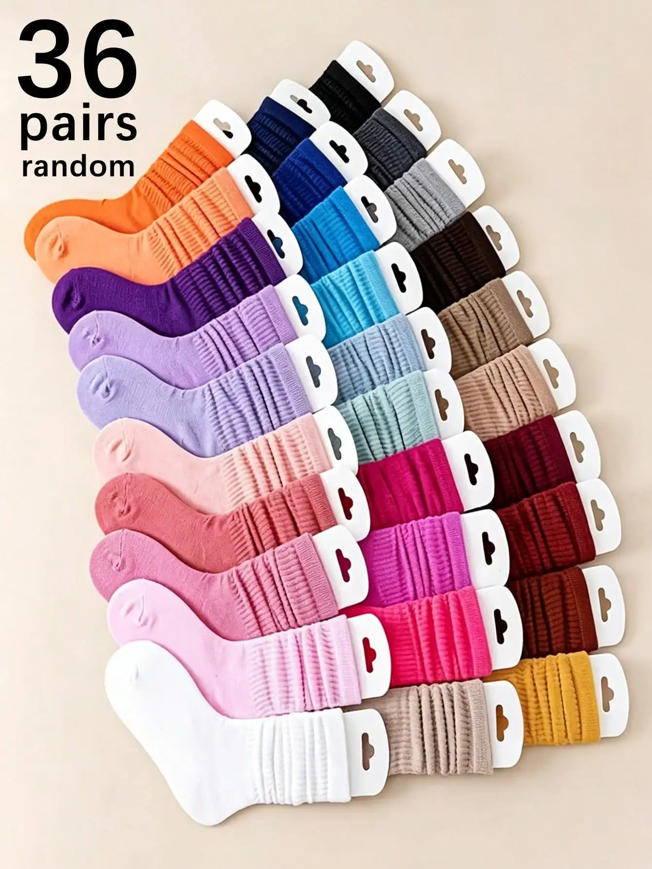 36 Pairs Of Random Colored Women's Candy Pile Socks, Long Leg Socks, Autumn And Winter Knitted Warm, Comfortable, Soft And Casual High Leg Socks