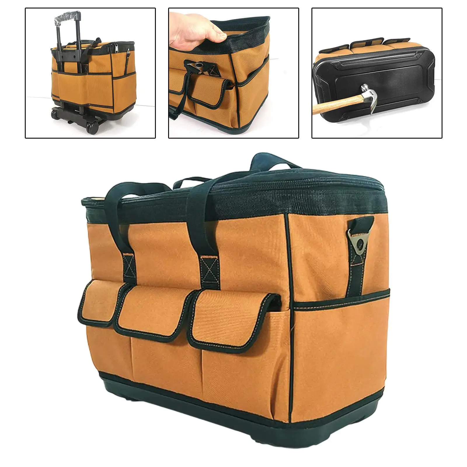 

Tool Bag Hard Bottom Portable Easy to Carry Large Capacity Heavy Duty Storage Organizer for Plumbing Carpentry Transportation