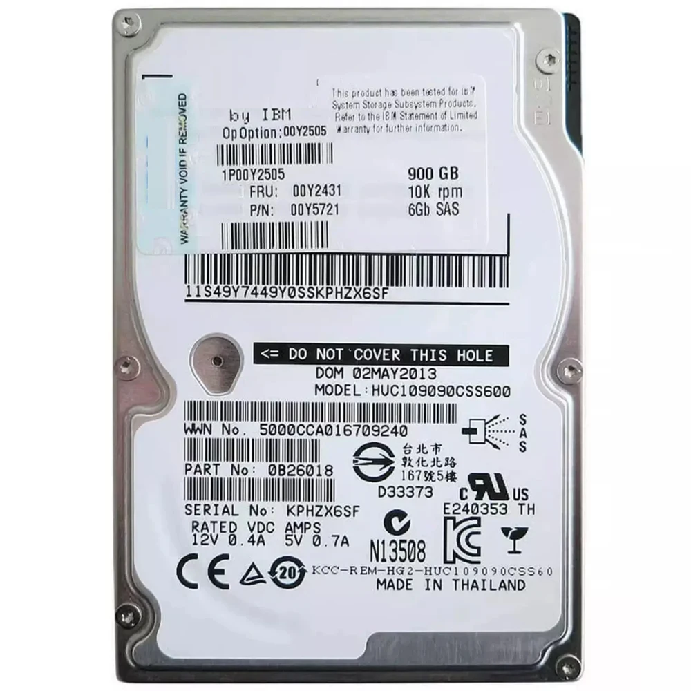 00Y5803 HDD 900G 10K SAS 2.5'' V5000 Storage Hard Disk 00Y5785 For IBM