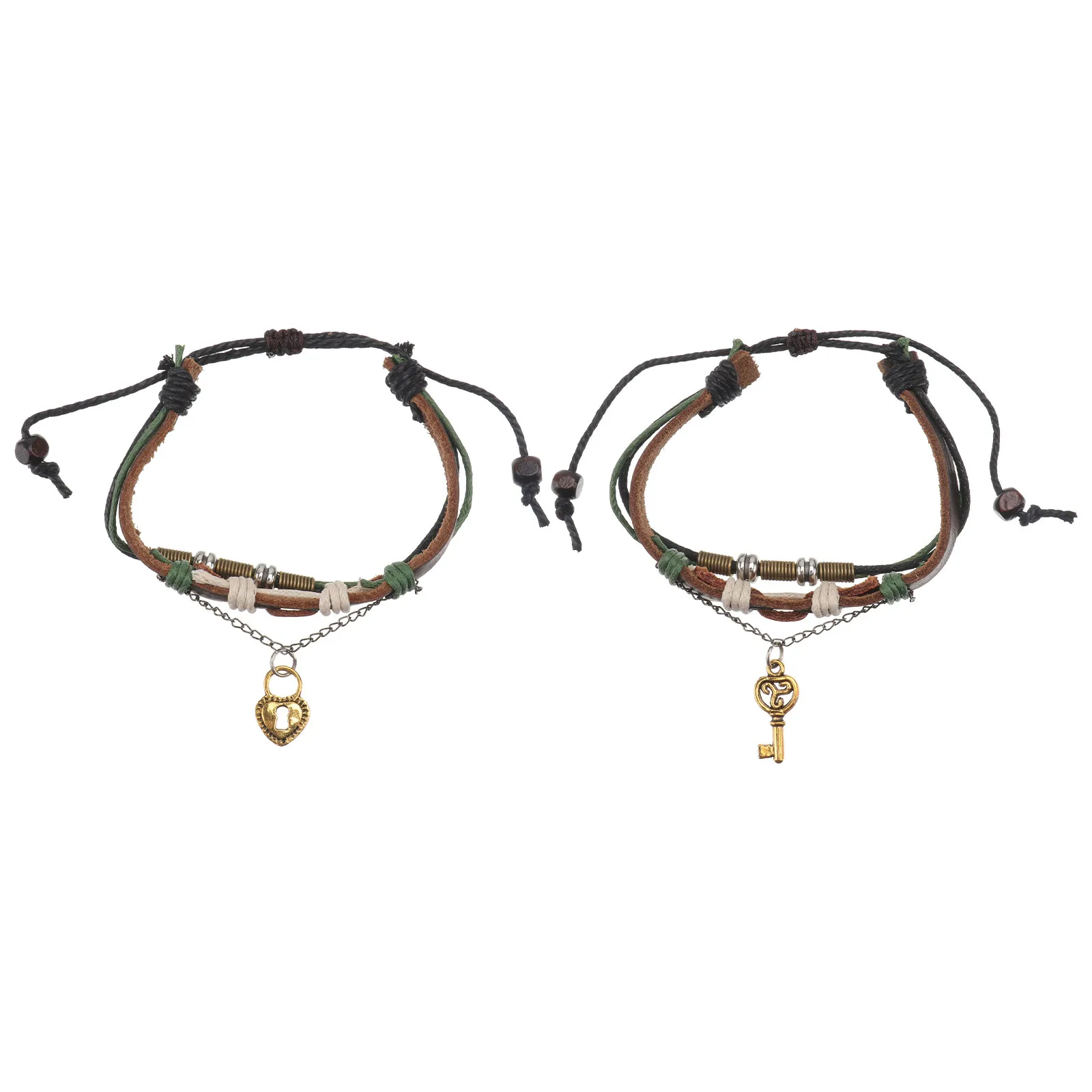 1Pair Adjustable Couple Knitting Cowhide Bracelets Delicate Chain Wrist Rope Fashion Hand Strap Perfect Valentine Gift