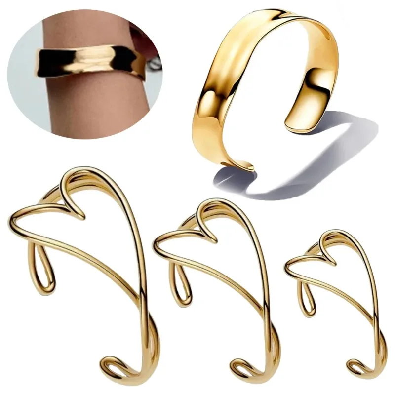 

Simple 925 Silver Plating Golden Organic Heart-Shaped Hollow Open Bracelet Ladies' Birthday Gift Jewelry
