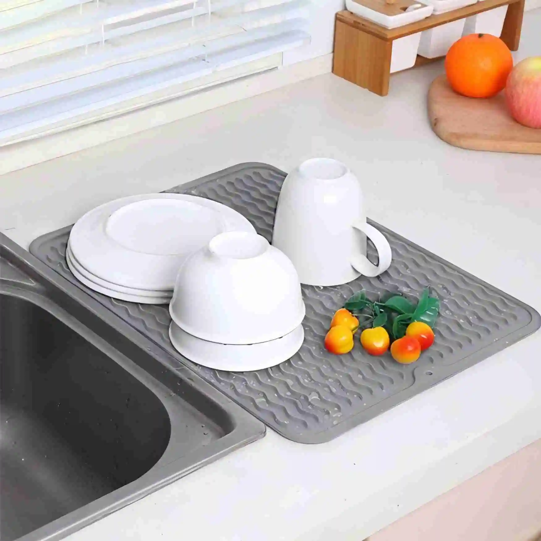 

Wave - Patterned Silicone Dish Drying Mat - Easy to Clean, Multi - Purpose, Non - Slip, Heat - Resistant & Food - Safe - Ideal