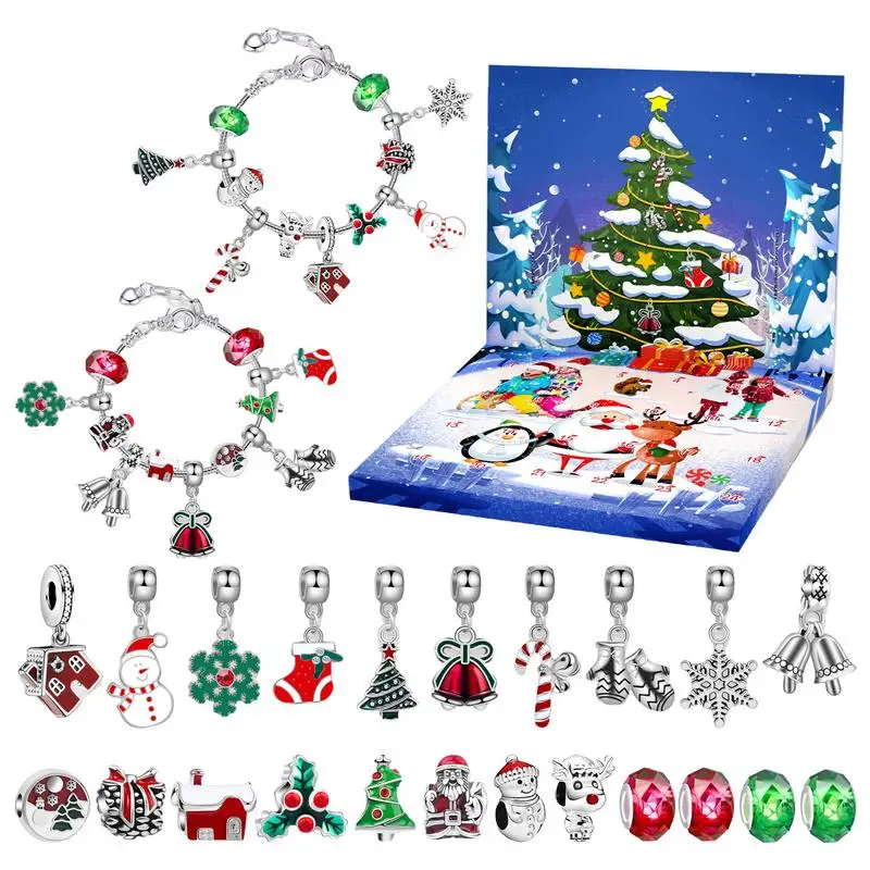 2024 Christmas Advent Calendar Bracelet 24 Day Countdown Calendar Alloy Bracelet Jewelry Making Kits Kids Girls Christmas Gifts