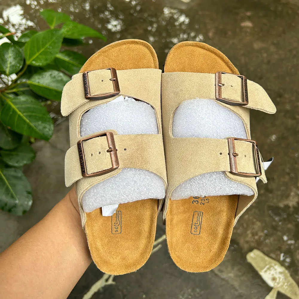 Suede Birkin sandals men's and women's casual fashion beach shoes couple cork flip flops retro clogs shoes