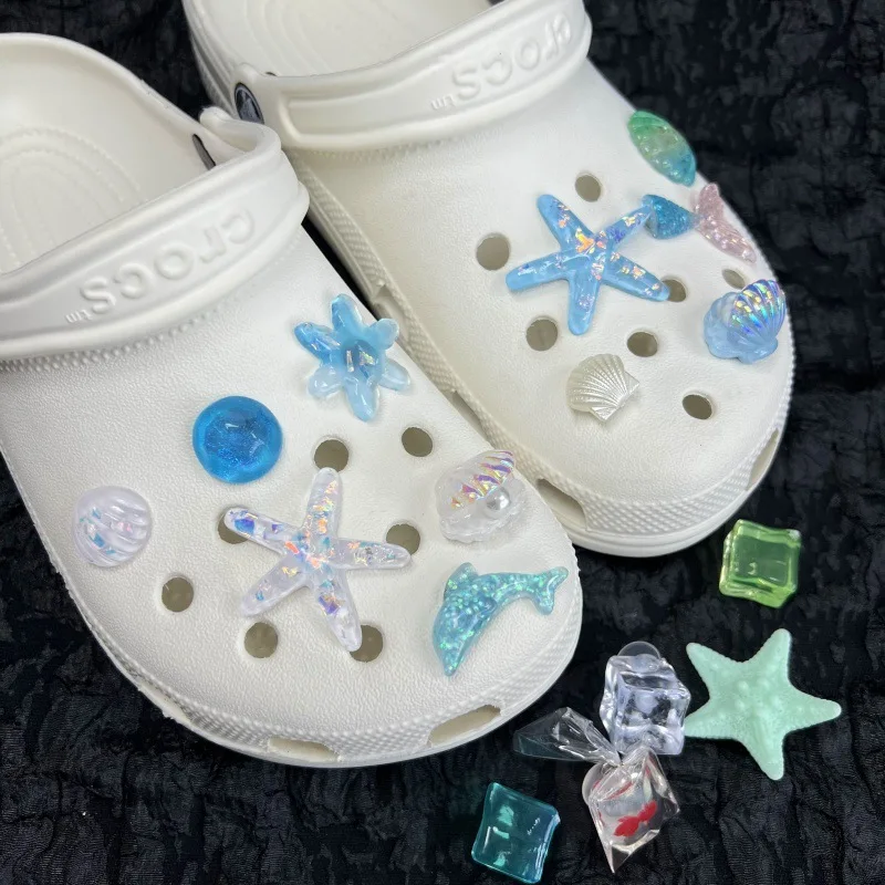 

Premium Removable Starfish Seashell Shoe Charms for Clogs Blue Ocean Buckle Decor Beach Sandals Accessory