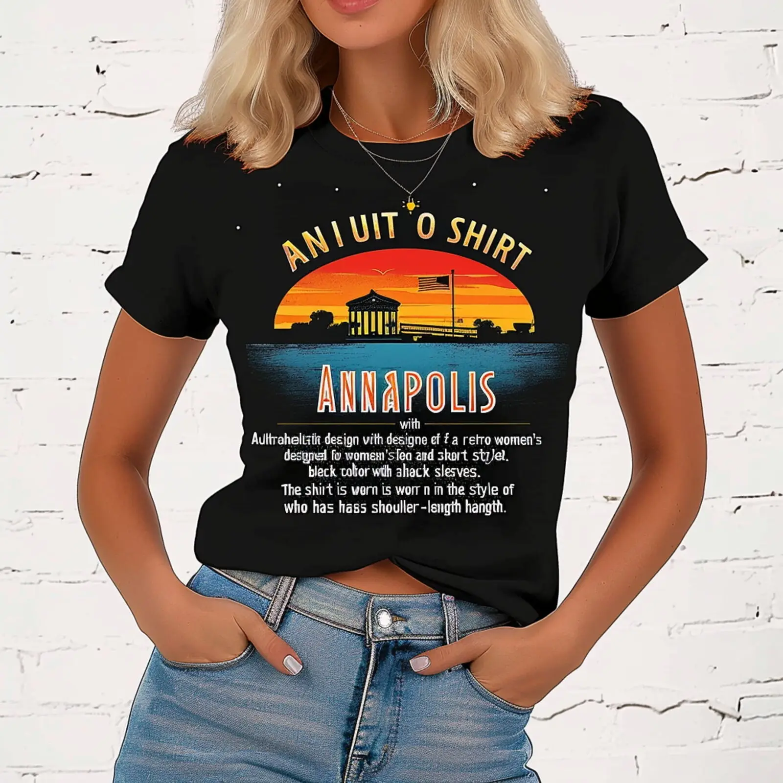 Retro Sunset Annapolis Women's Black TShirt Maryland Intro Design