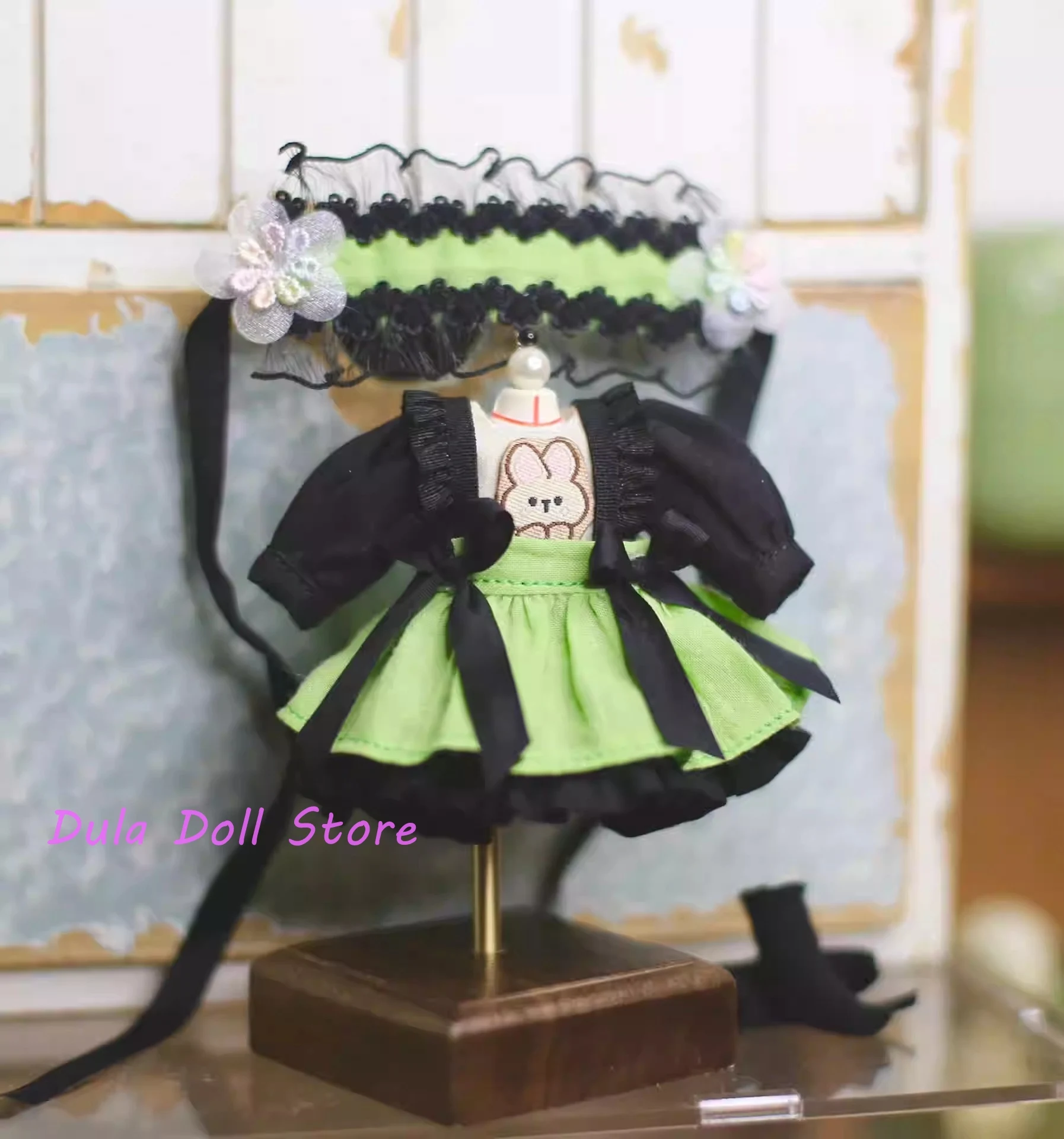 Dula Doll Clothes Dress Green and black color-block set clothes Ob11 gsc Doll Accessories