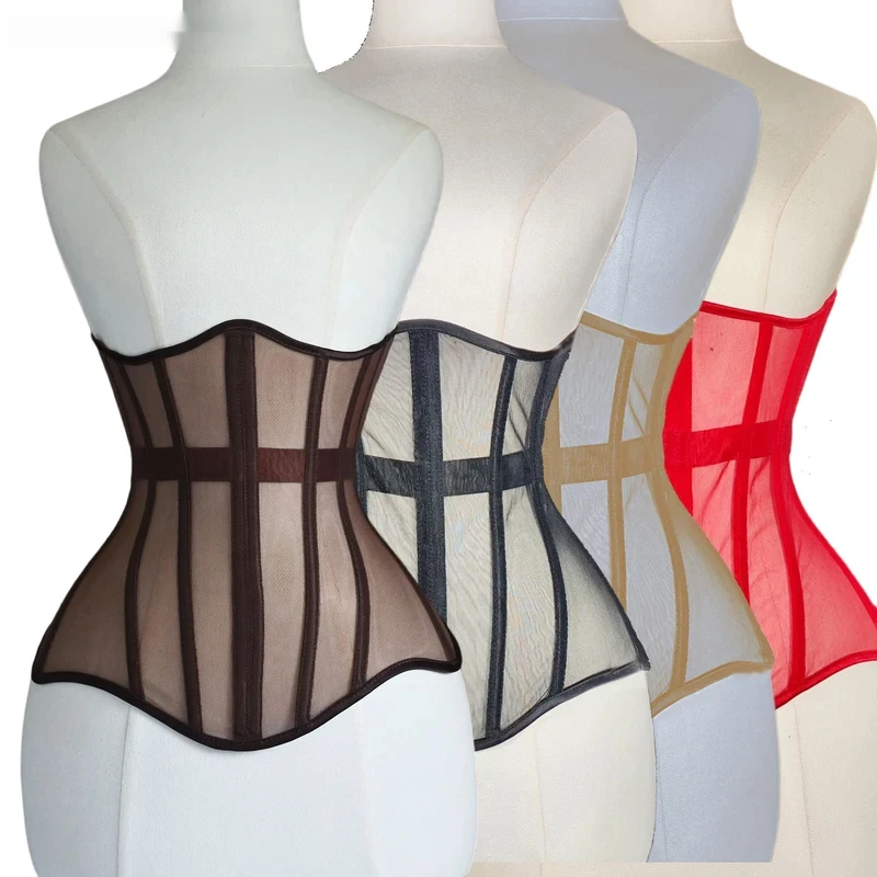 corset-de-qualite-pour-femmes-bustier-sous-le-buste-maille-transparente-desosse-en-acier-corsage-d'entrainement-a-la-taille-hauts-moulants-a-lacets-costume-de-scene
