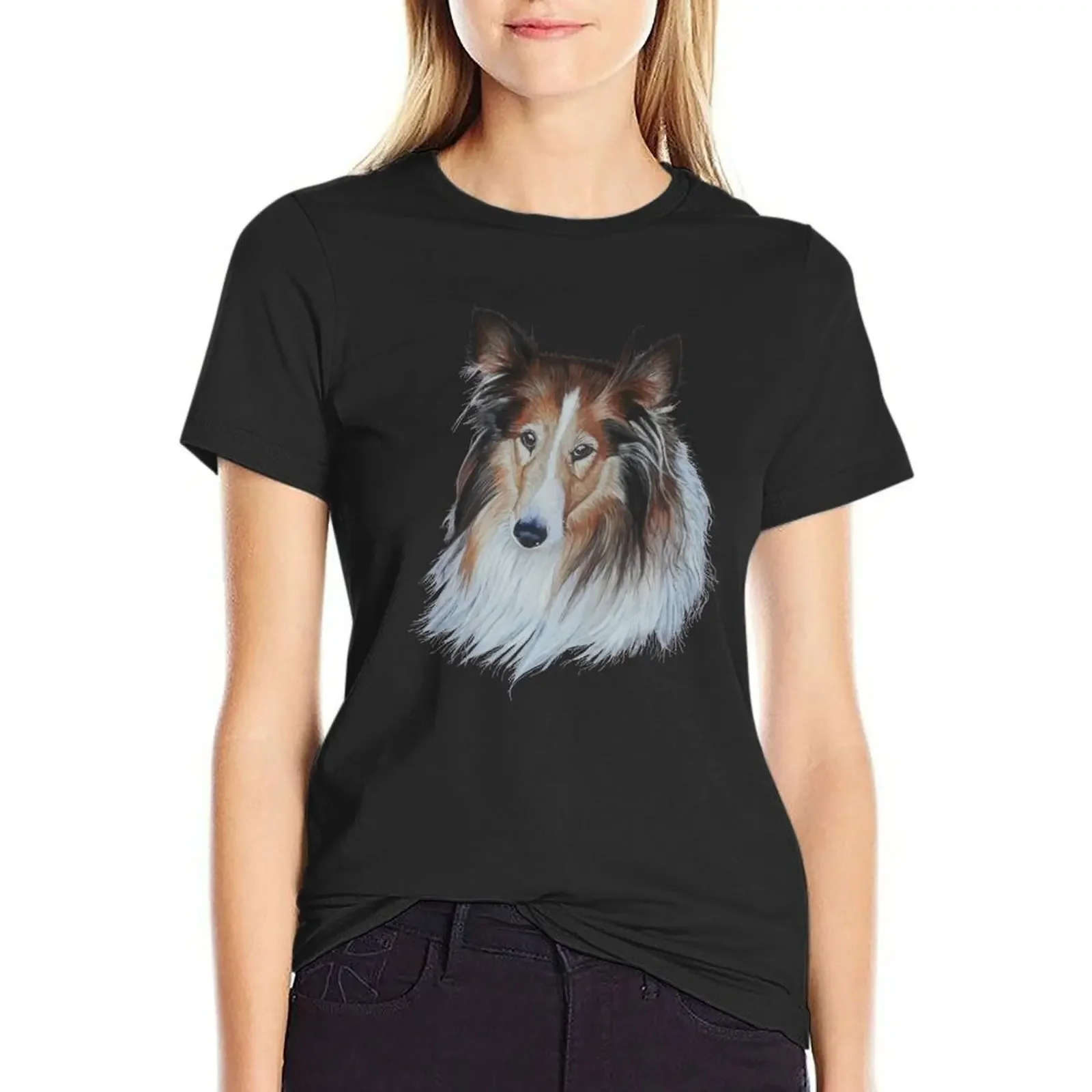 Bonnie the Rough Collie T-shirt lady clothes plus size tops summer clothes white t shirts for Women