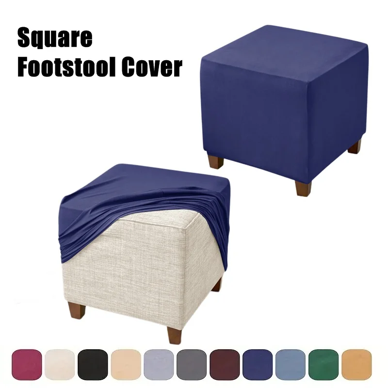 1pc Breathable Spandex Square Ottoman Cover Elastic Footrest Slipcovers for Living Room Stool Covers Furniture Protector Case