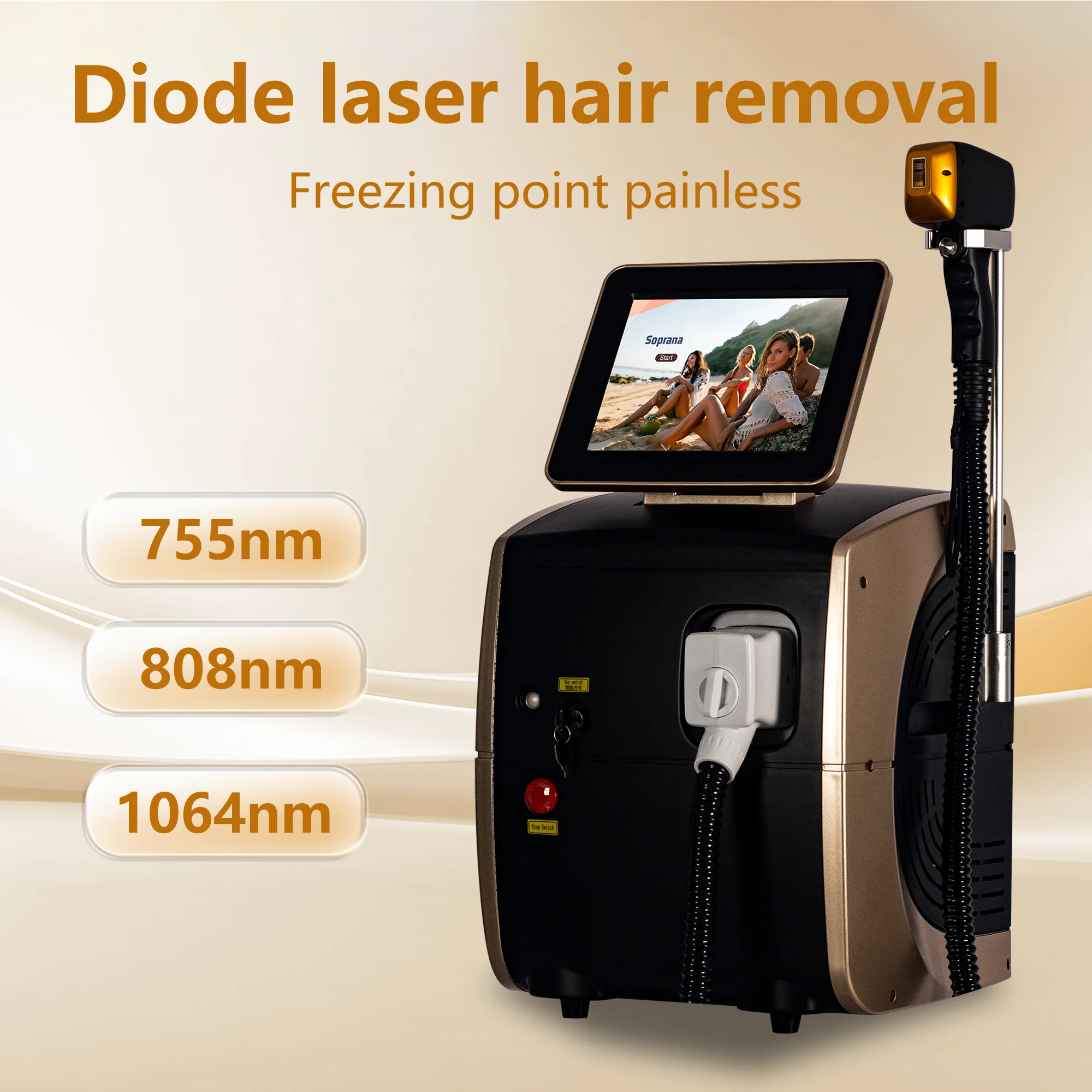 

New 808 Hair Removal Device 3 Wavelengths 755 1064 808 Diode Laser Hair Removal Machine Freezing Point Painless Hair Removal