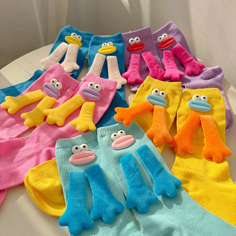 Japanese And Korean Hand In Hand Socks Girl Calf Long Socks Stacked Socks Cute Baby Middle Sock Versatile Sausage Mouth Dopamine